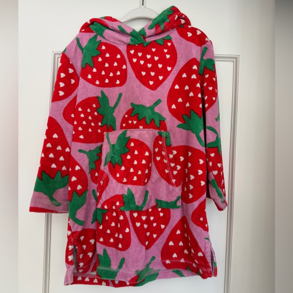 Mini Boden Towelling Throw-on Strawberry Print 3-4Y